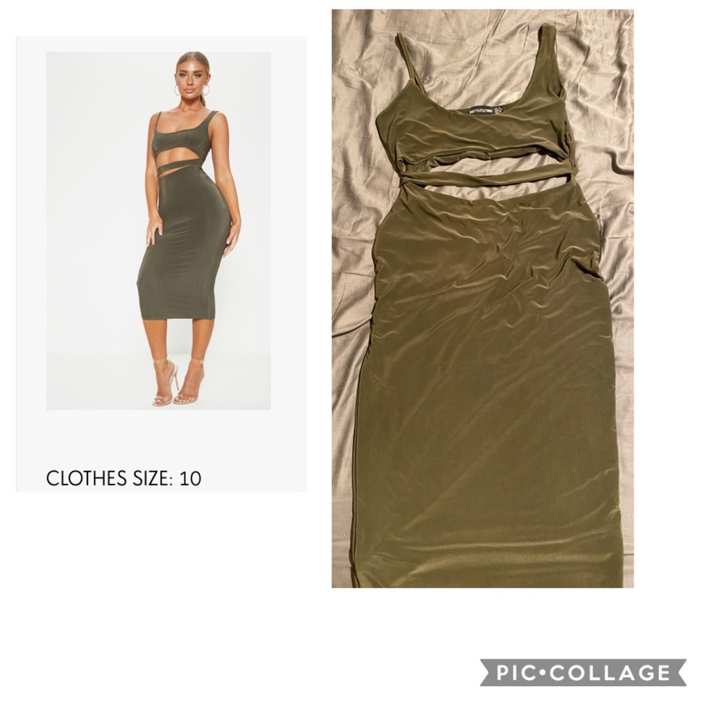 Khaki slinky cut out detail midi dress